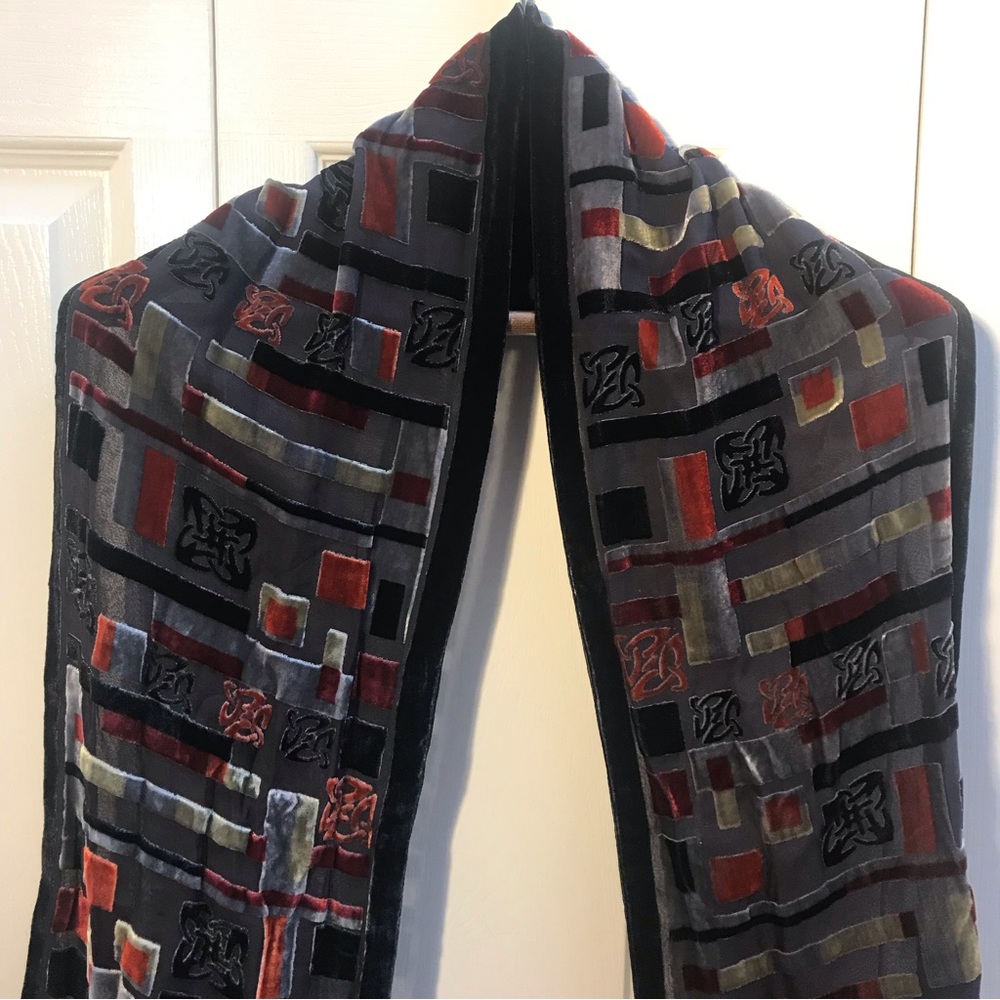 Irish Traditional Craft Silk Scarf. Approx 9”x62”. Lots of color.